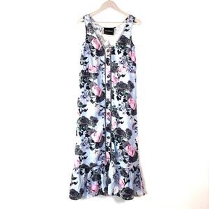 Nicholas The Label Linen Midi Dress Blue Floral Ruffle Romantic Vacation Women 4